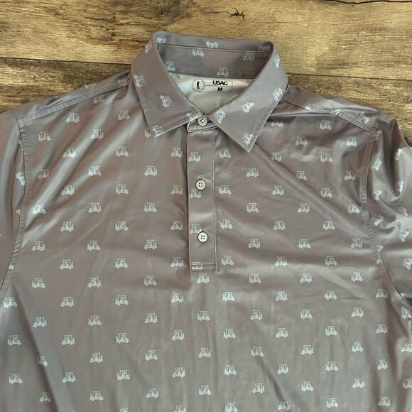 U Suck At Golf USAG Men’s Medium All Over Graphic Print Polo Gray Athleisure - Picture 2 of 9